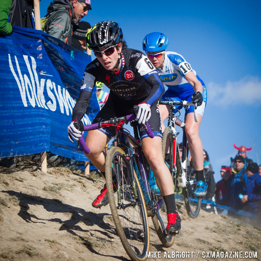 Arley Kemmerer (6) leads Georgia Gould (10) at the 2014 USAC Cyclocross National Championships.