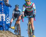 Emily Kachorek rides the off-camber section at the 2014 USAC Cyclocross National Championships. Emily finished 15th.