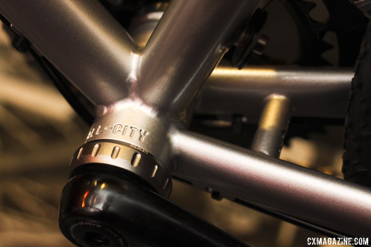 All-City Cycles\' features a 68mm bottom bracket and has a number of nice, small details on the Macho King and Macho Man that suggest it\'s an artisan, custom frame. © Cyclocross Magazine