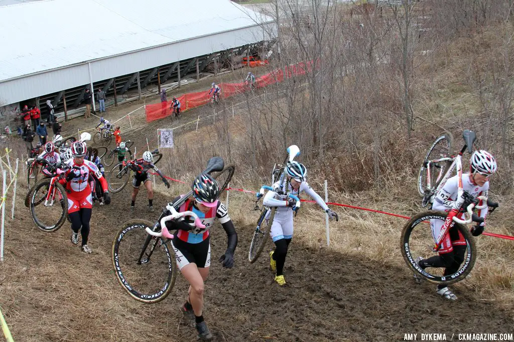 The women charge up Mt. Krumpet on the first lap © Amy Dykema