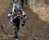 Brian Matter,  winner of the Chequamegon 40 and Ore to Shore mtb races in 2011, is distancing himself from a group including Matt Shriver on the second lap.  © Amy Dykema