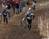 Tim Johnson (right) and Jamie Driscoll (left) are still in the lead on the second lap.  Todd Wells is behind them, just out of the photo.  © Amy Dykema