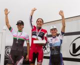 The Elite Women's podium on day one of Downeast Cyclocross Weekend: Morrison, Barensfeld, Anthony. © Todd Prekaski