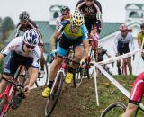 Adam Myerson, center, with Jeremy Durrin, left, at the start of the men's race. © Todd Prekaski