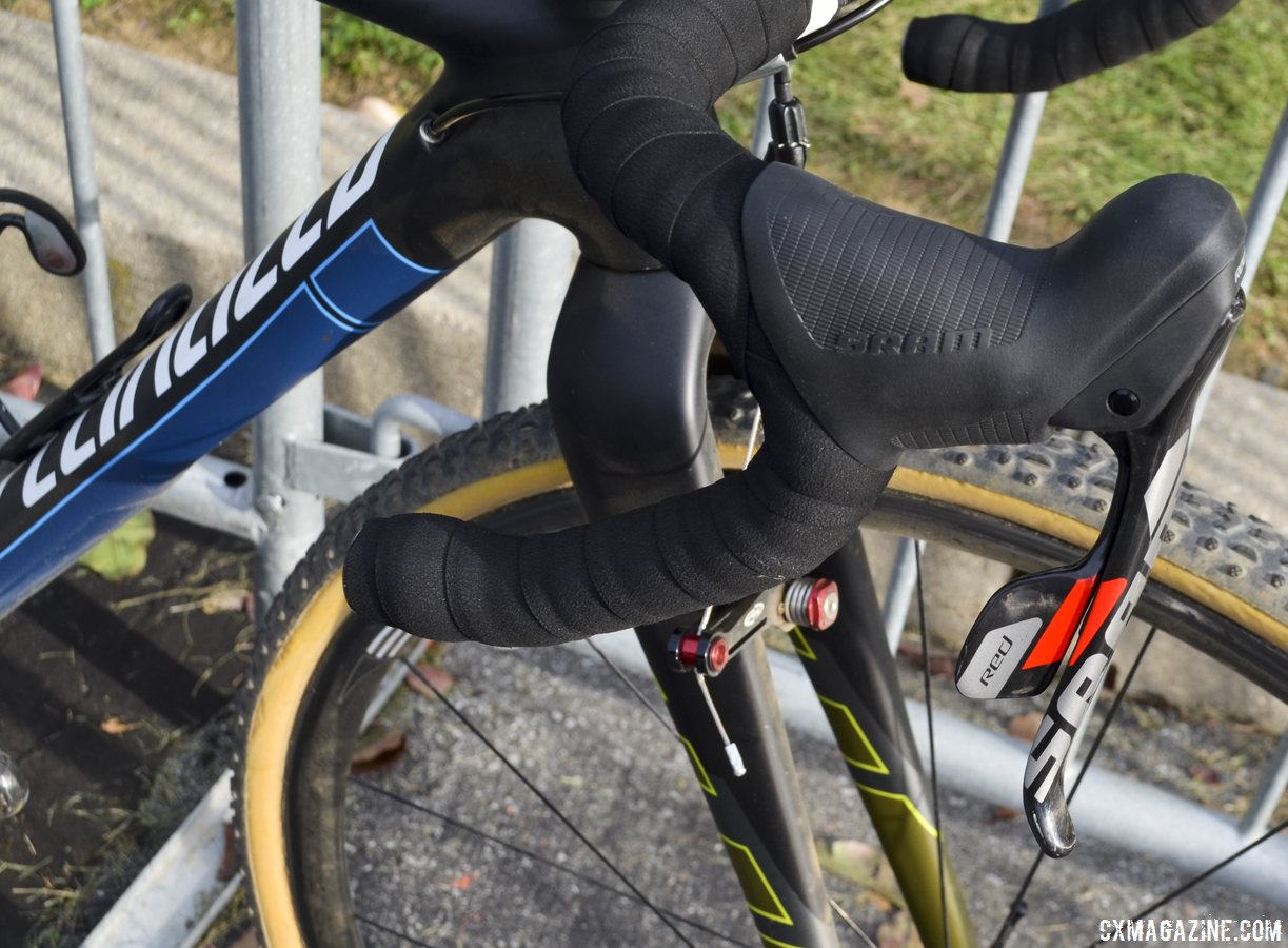 SRAM Red 10-speed DoubleTap shifters on Arley Kemmerer\'s Specialized Crux Pro cyclocross bike. © Cyclocross Magazine