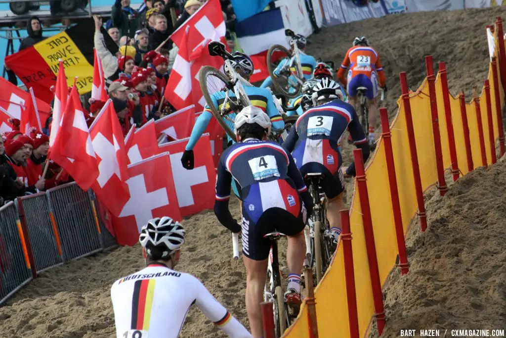 Up the hill at Junior Men at 2012 Worlds © Bart Hazen