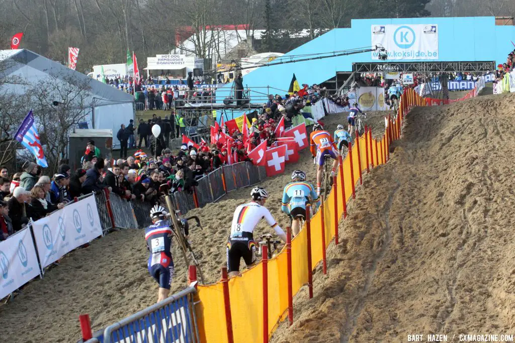 Up the hill at Junior Men at 2012 Worlds © Bart Hazen