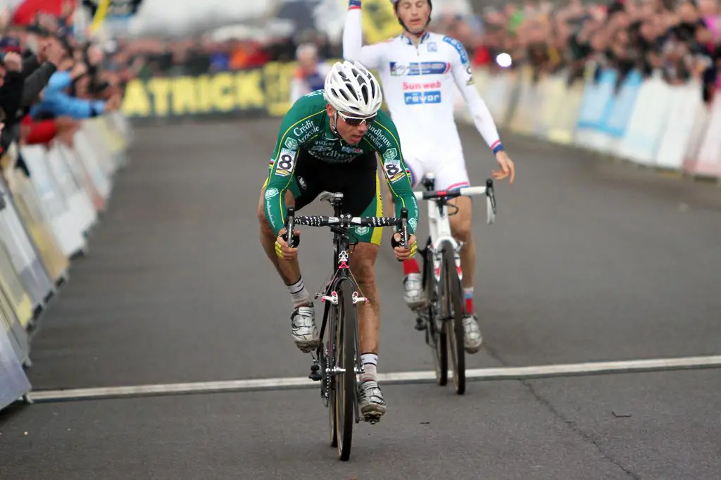 Pauwels makes his frustration clear as Nys crosses the line for the win. © Bart Hazen