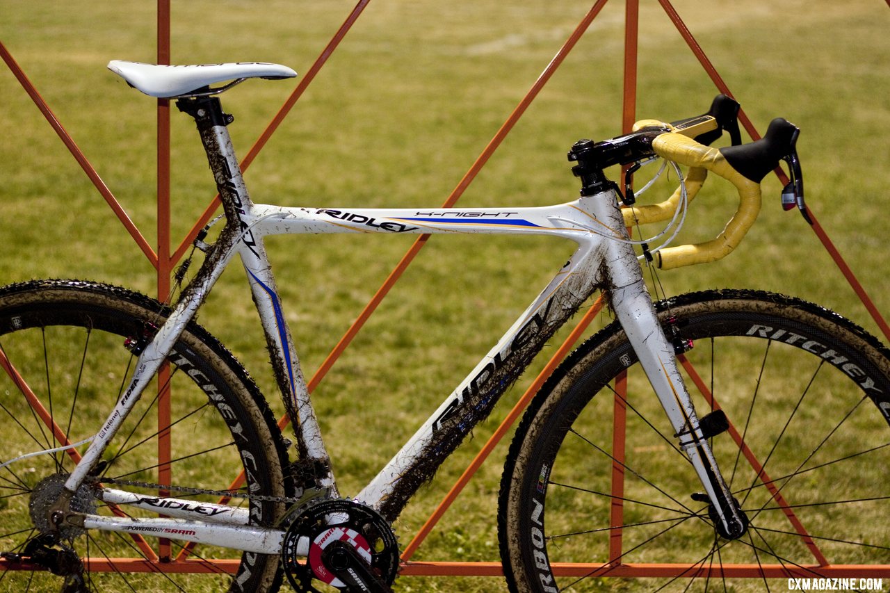 Bart Wellens\' Ridley X-Night cyclocross bike as ridden at CrossVegas. The integrated seat mast makes for difficult traveling and is why Ridley\'s U.S. riders ride the X-Fire. © Cyclocross Magazine