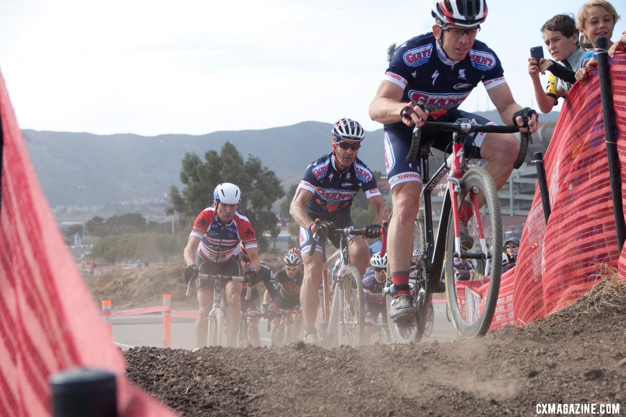 Eric Bustos, Henry Kramer, and Jim Gentes lead the Masters 45+ group.  © Cyclocross Magazine