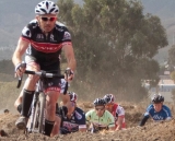 Murray Swanson gets the holeshot to lead the Masters A field up the bump before the finish. © Cyclocross Magazine