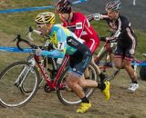 Myerson charges up the run-up following the stairs, with Milne and Favata in tow. © Todd Prekaski