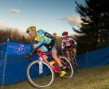 Myerson and St. John on a challenging off-camber as the sunlight wanes. © Todd Prekaski