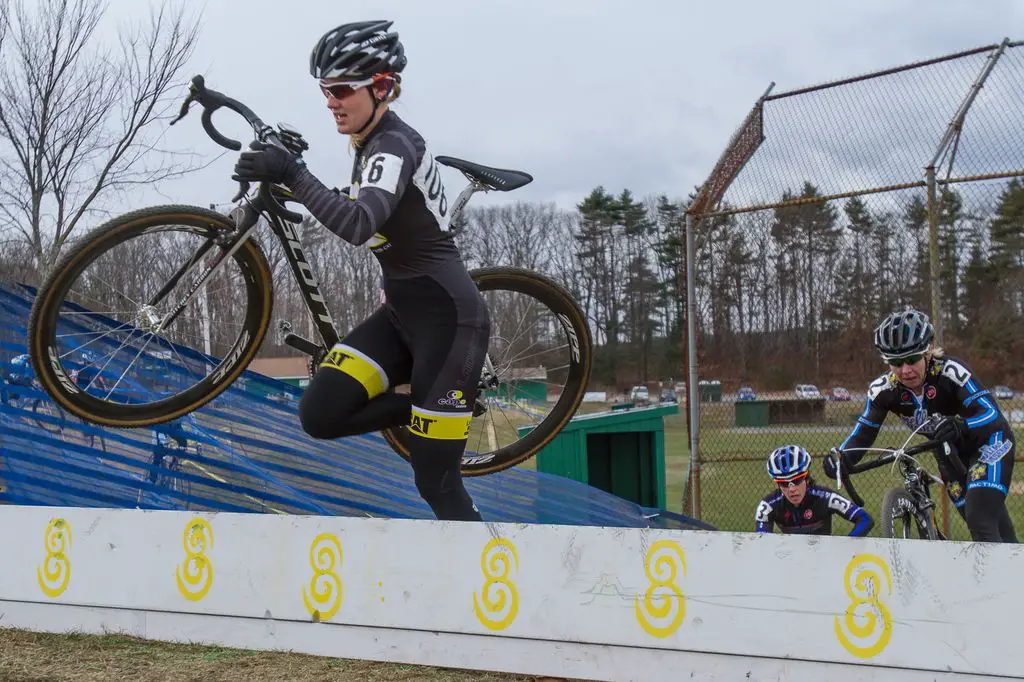  Elle Anderson is first over the barriers, with Van Gilder and Kemmerer on the hunt. © Todd Prekaski