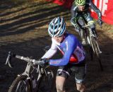 Ian Keough, wearing the Junior 15-18 Verge New England Cyclocross Series leader's jersey, just in front of Mike Magur, who claimed the leader's jersey in the 35+ category today at Baystate 2013. © Russ Campbell