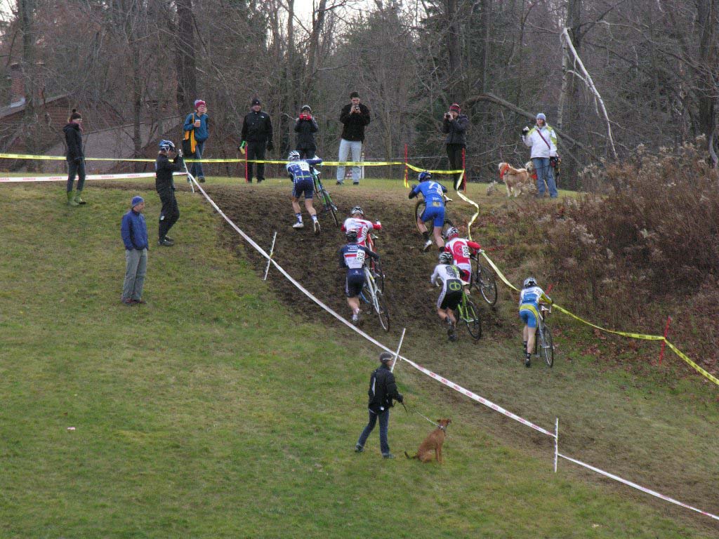  B men climb the run-up. Baystate Cyclocross, Day 1. ? Paul Weiss