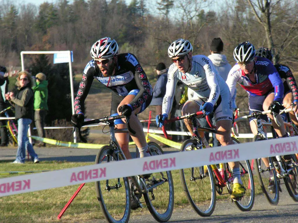 Nathaniel Ward leads Adam Myerson and Luke Keough. Baystate Cyclocross, Day 1. ? Paul Weiss    