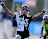 Van Den Driessche celebrates as wins the sprint to take the Junior Women 2011 Belgian National Championship cyclo cross race in Antwerpen. Sunday Jan. 9, 2010. ( SPRIMONT PRESS / Laurent Dubrule )