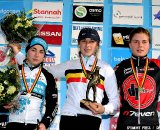 Van Den Driessche Femke on the podium, winner of the junior women 2011 Belgian National Championship cyclocross race in Antwerpen. Sunday Jan. 9, 2010. ( SPRIMONT PRESS / Laurent Dubrule )