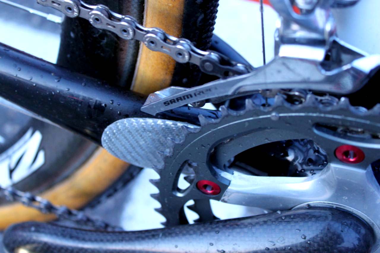 Wells\' uses a Red front derailleur to keep the chain in line. ? Cyclocross Magazine