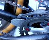 Wells' uses a Red front derailleur to keep the chain in line. ? Cyclocross Magazine