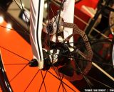Detail of the fork from the BMC Grand Fondo 02 post mount for160mm rotors.©Thomas van Bracht