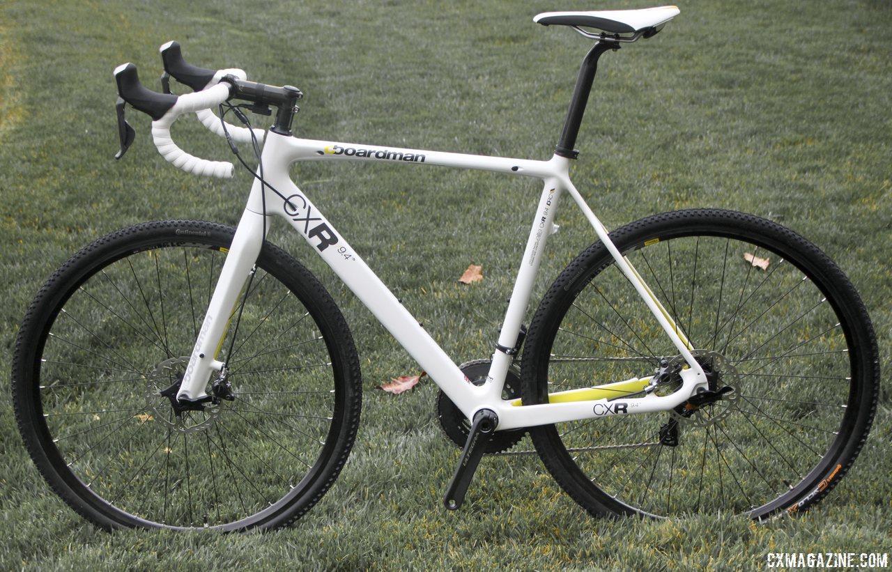 Boardman Bikes\' top-of-the-line carbon $5500 CXR 9.4 cyclocross bike with Shimano R785 Di2 / hydraulic brakes. © Cyclocross Magazine