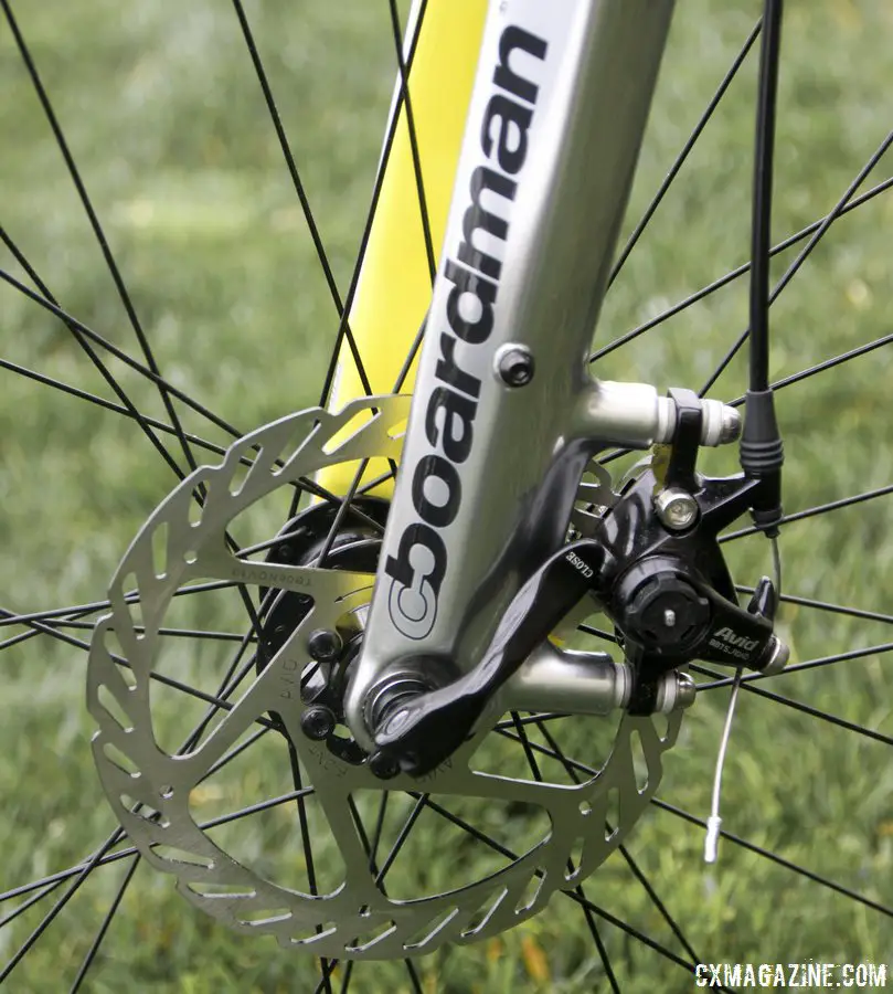 Boardman Bikes utilizes post-mount disc brake mounts, with 160mm rotor defaults. Cyclocross Magazine