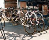 The Fuji Demo Tour was also on hand to let racers try out some of Fuji’s new cyclocross bikes (the photo of the bikes hanging up). © Rudy Gonzalez