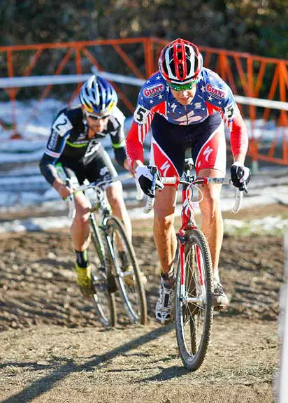 Todd Wells climbs a short steep pitch ahead of #2 Tim Johnson. © 2011 Jody Grigg