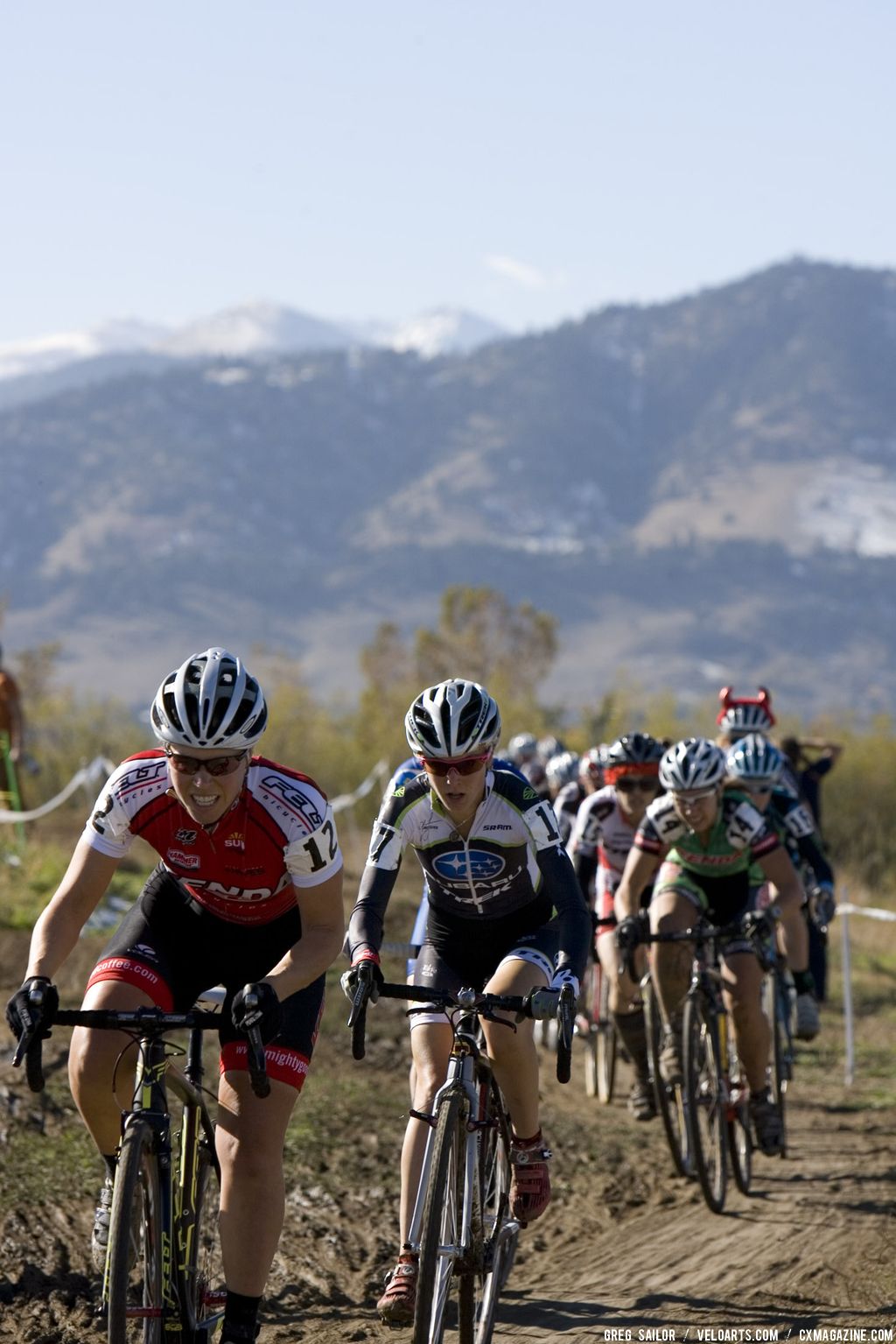 Amanda Carey, #12, leads part of the Women\'s Elite field through the course.