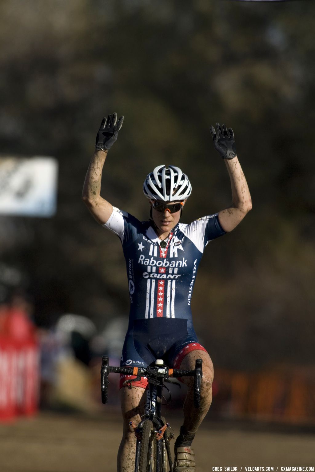 Elite Women\'s race winner Katie Compton comes across the finish line. © Greg Sailor - VeloArts.com