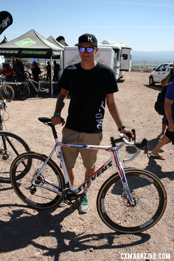 Brady Kappius with his Stevens Super Prestige carbon disc brake bike. © Cyclocross Magazine