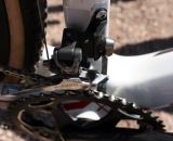 A massive bottom bracket, Shimano CX750 front derailleur mated to SRAM Double Tap levers create a mix-and-match shifting system that works. © Cyclocross Magazine