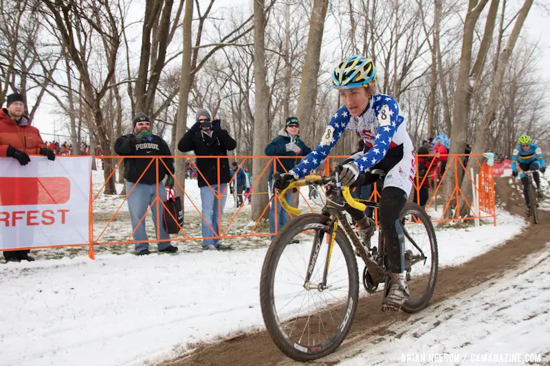 Amy Dombroski rolls solo at the Elite World Championships of Cyclocross 2013. © Brian Nelson