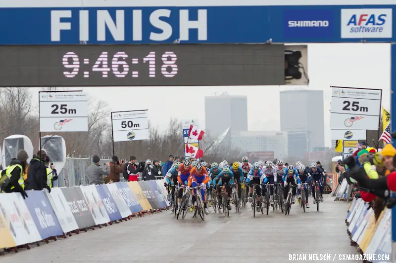 Hard-charging Dutch the start at the Elite World Championships of Cyclocross 2013. © Brian Nelson