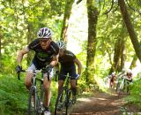 Racers struggle to pass in the woods. © Joe Sales