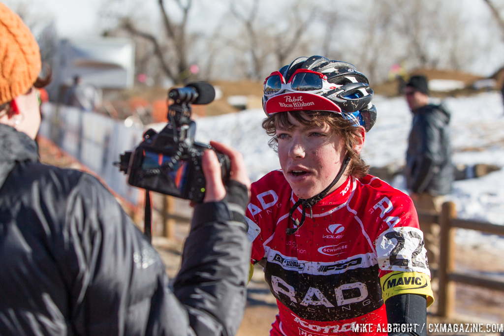 Checking in with the winner in the 13-14 race at 2014 USA Cycling National Championships. © Mike Albright