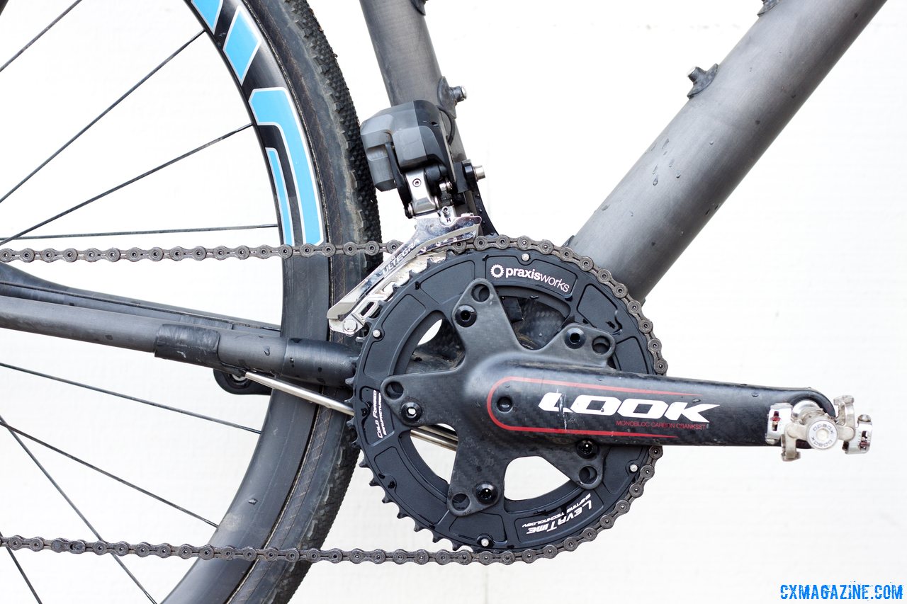 Praxis Works 110mm BCD cyclocross chainrings mount to Look\'s ZED2 crankset on the NAHBS Calfee Manta CX Prototype. © Cyclocross Magazine