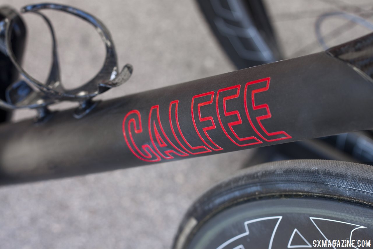 A bold new logo on Calfee's new Manta softtail suspension platform for road and cyclocross bikes. © Cyclocross Magazine