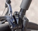 Small elastomer balls inside the wishbone offer up to 1cm of travel on Calfee's new Manta softtail suspension platform. © Cyclocross Magazine