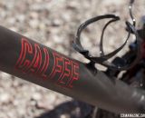 A bold new logo on Calfee's new Manta softtail suspension platform for road and cyclocross bikes. © Cyclocross Magazine