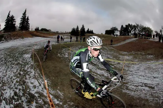 Aaron Schooler (H&R Block) on his way to his first Elite Podium 3rd Place. Followed by Tyler Trace (Trek Red Truck)