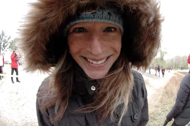 4 time Canadian Cross Champ Wendy Simms in full and warm spectator/fan mode.