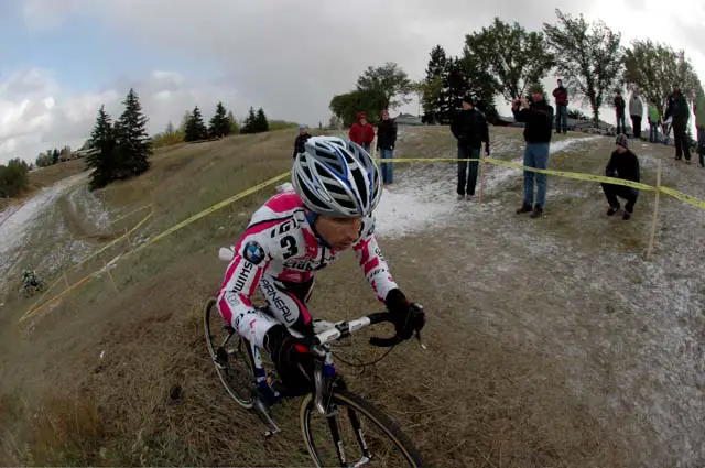 Derrik St John (Garneau Club) running a run/ride slope to the silver medal position.