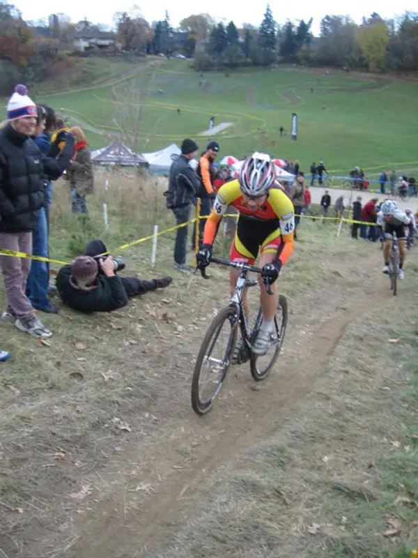 Greg Reain, 2006 Canadian cyclocross champ, attacks the major climb © Norm Thibault