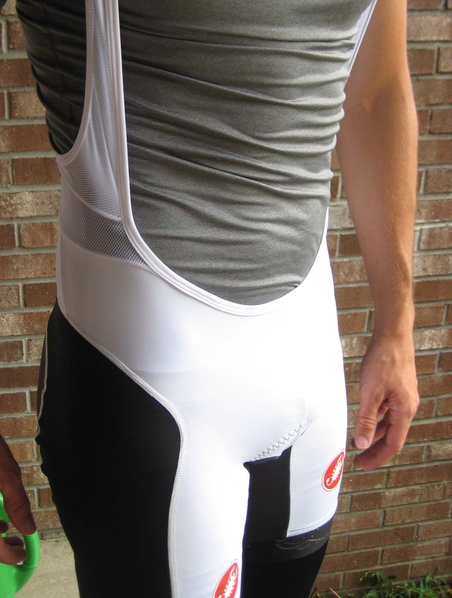 The bib shorts have unusually wide and low-cut bibs, which takes a bit of getting used to.  That being said, you\'ll forget they are bibs after about 5 minutes in the saddle.