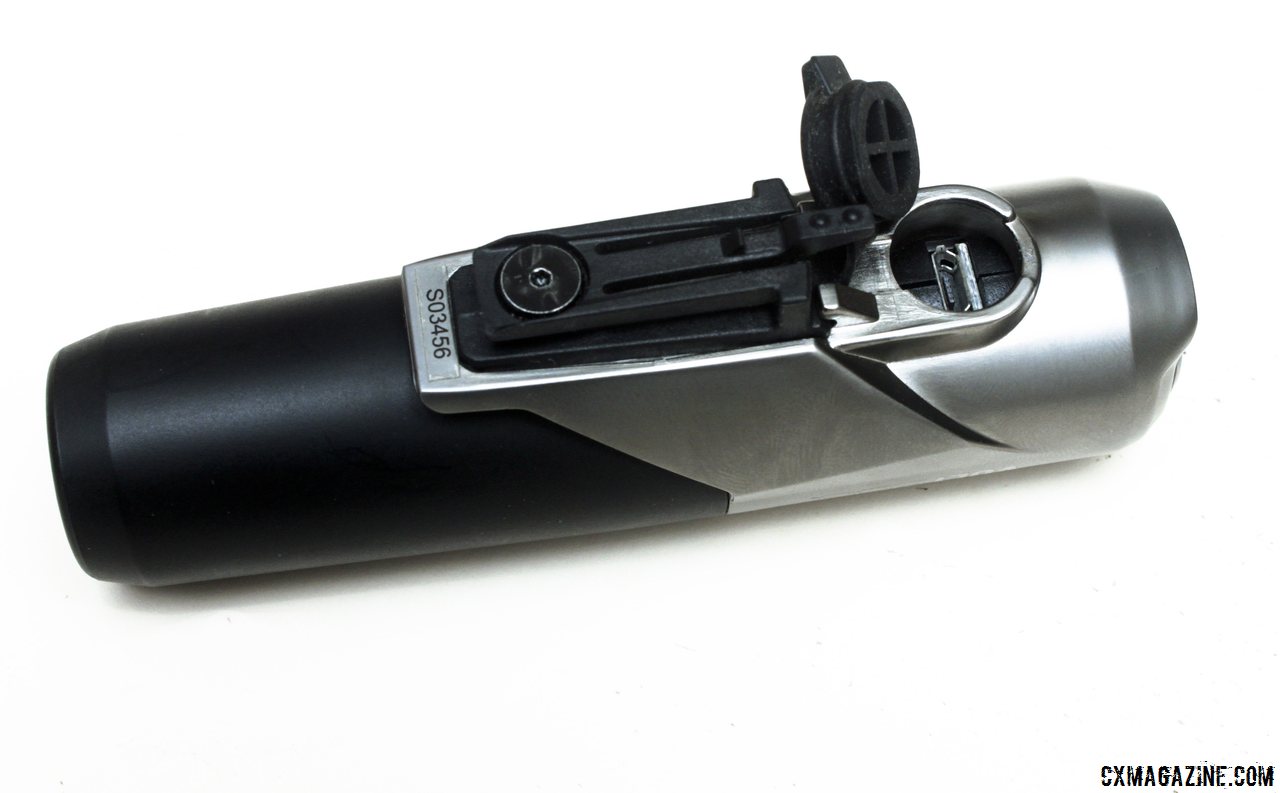 Micro USB charging port on the CatEye Volt 300 LED single beam bike headlight. © Cyclocross Magazine