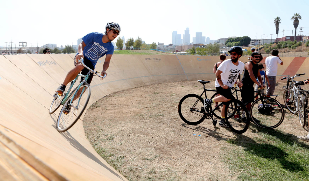 This mini velodrome somehow found its way to the park, thanks to the efforts of Lincoln Heights Cyclery. © Phil Beckman/PB Creative