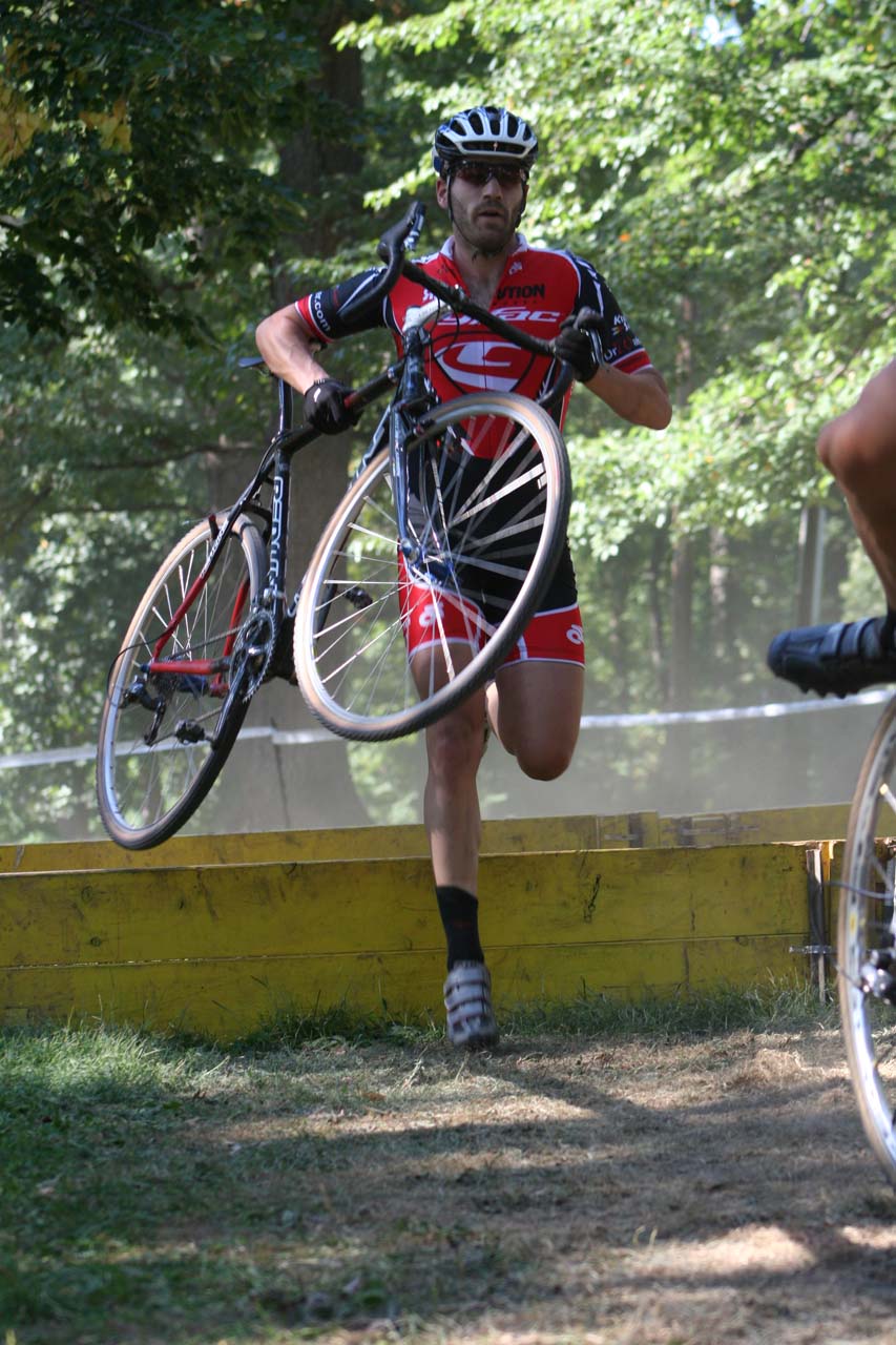 Cyfac's Matt Spohn charges through the barriers. © Jamie Mack